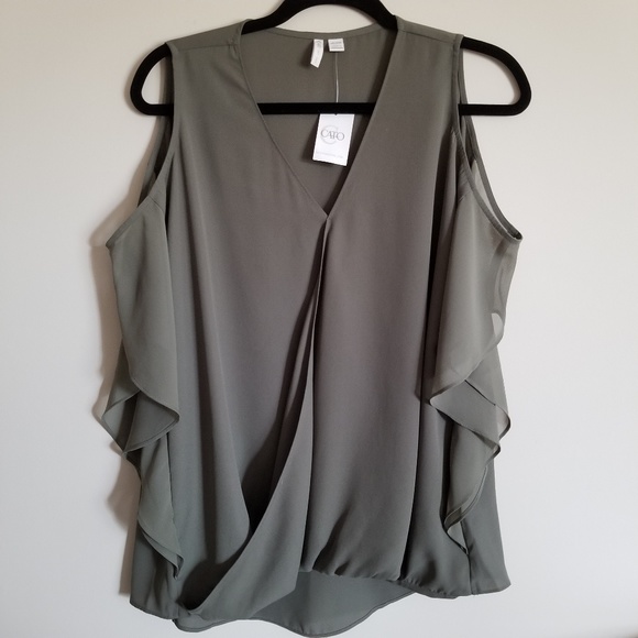 Cato Tops - NWT Cato 14/16 olive green cold shoulder shirt